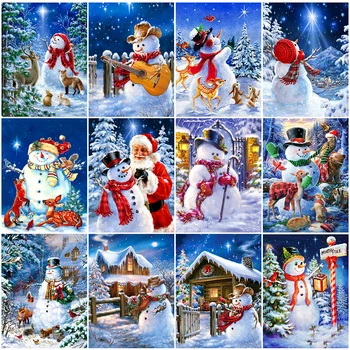 5D направи си Сам Коледна Диамантена Снимка на Снежен човек Пълна Квадратна Диамантена Бродерия Зимни Мозайка Къща Комплекти На Кръстат Бод Декорация на Дома