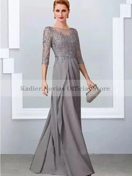 Дълги шифоновые рокли-калъф Сив Цвят за майката на Младоженеца 2022 за Сватби Vestido invitada един Boda 2022 Сватбена Вечерна Рокля