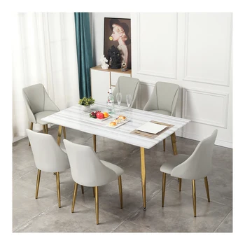 Скандинавски светъл луксозна мраморна маса за хранене домакински малък апартаментен маса за хранене за 4 човека хотелски желязо, маса за хранене и стол