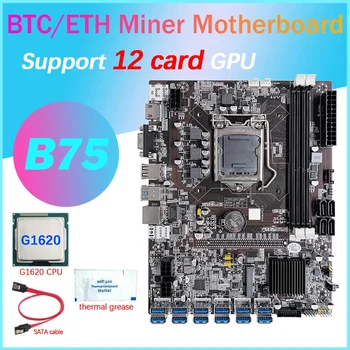 B75 12 карти GPU БТК дънна Платка за майнинга + процесор G1620 + термопаста + Кабел SATA 12XUSB3.0 (PCIE) Слот LGA1155 DDR3 Оперативна памет, MSATA